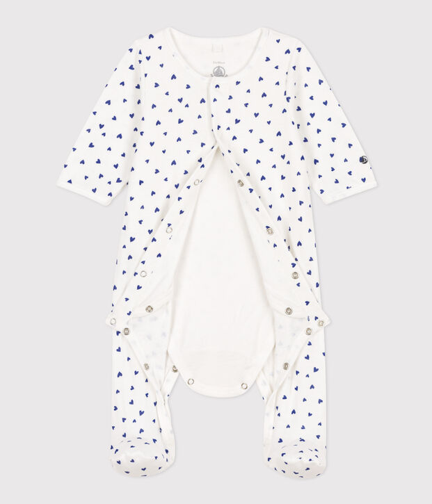 Bodyjama in tubique motivo cuore bianco/blu