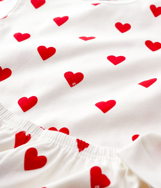 Pigiama bambina fantasia cuori a costine bianco MARSHMALLOW/rosso TERKUIT
