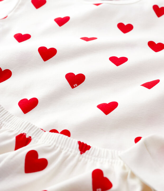 Pigiama per bambini in cotone con stampa a cuori bianco/rosso