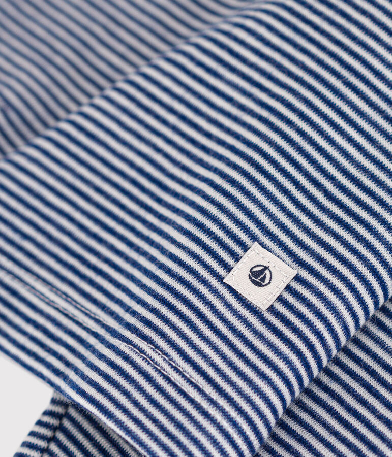 T-shirt a maniche lunghe rigata in lana e cotone da bambino blu/bianco