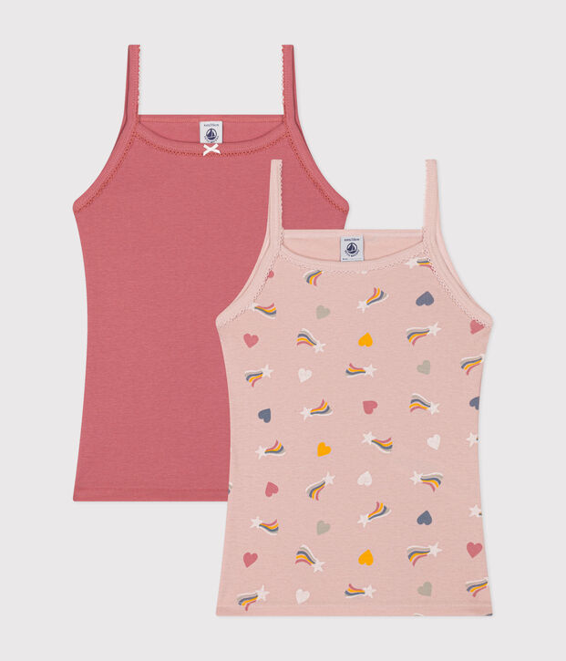 Set di 2 canottiere con spalline sottili in cotone a cuori bambino multicolore