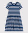 Abito a righe a maniche corte in cotone bambina blu MEDIEVAL/bianco MARSHMALLOW