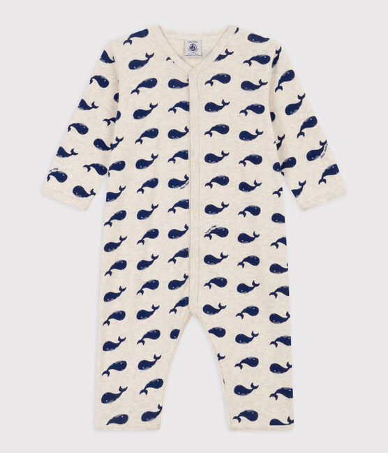Pigiama senza piedi in cotone motivo balene marine beige MONTELIMAR/blu MEDIEVAL