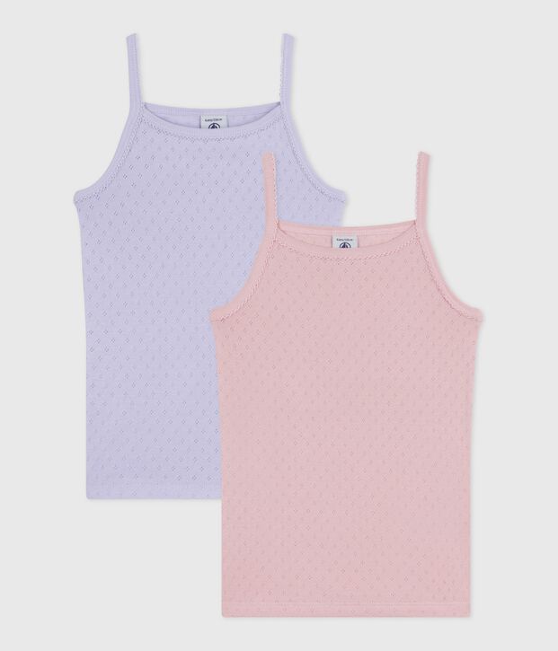 Set di canottiere bambina con spalline in cotone traforato multicolore