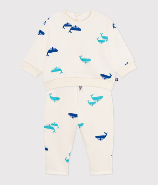 Set felpa e pantaloni in cotone con balena stampata neonato MILK/ MULTICO