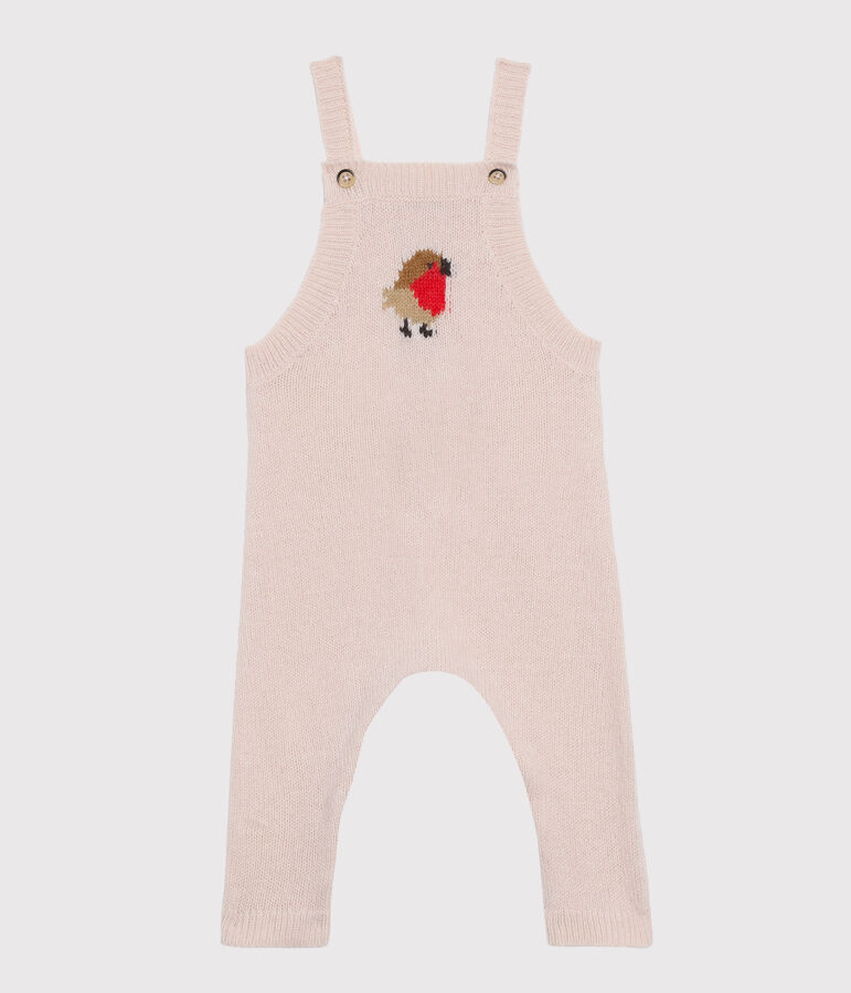 Salopette lunga beb&egrave; maschio in tricot di lana, nylon e alpaca. rosa