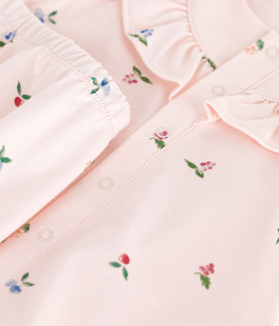 Abito neonato a maniche corte in cotone e bloomer con stampa di frutti rosa FLEUR/bianco MULTICO