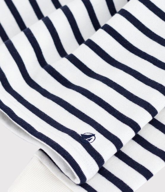Abito a maniche lunghe in cotone a righe bambina bianco MARSHMALLOW/blu SMOKING