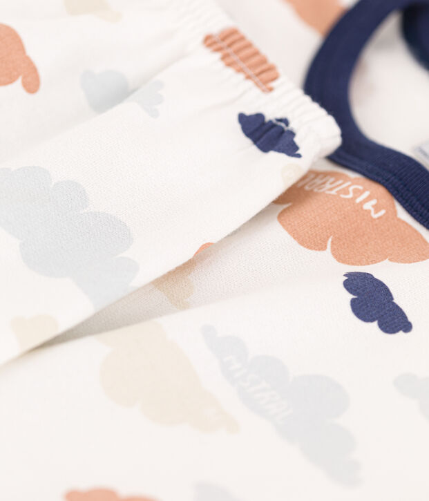 Pigiama in molleton bambino unisex con nuvolette bianco/multicolore
