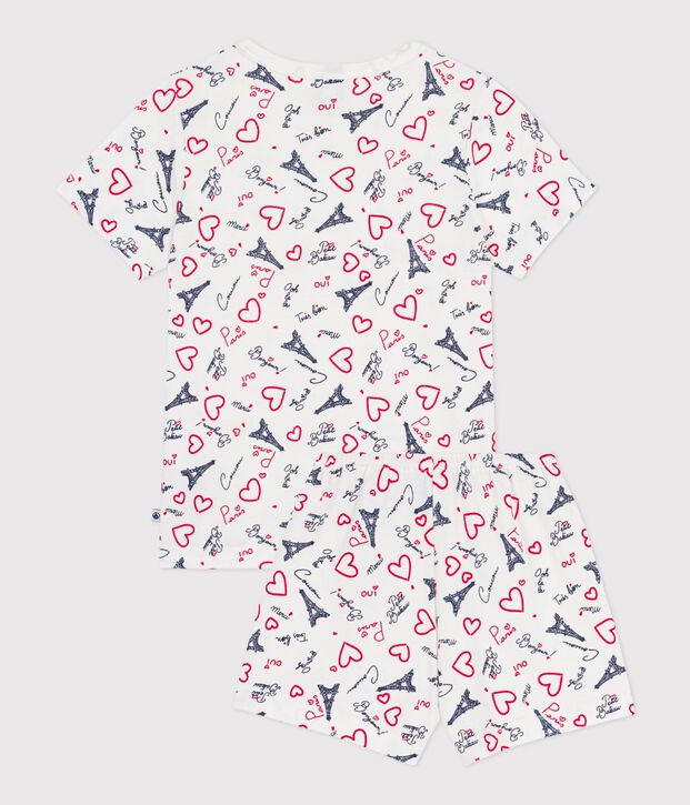 Pigiama corto in cotone con stampa Parigi bambino bianco/multicolore