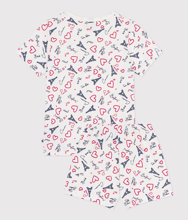 Pigiama corto in cotone con stampa Parigi bambino bianco/multicolore