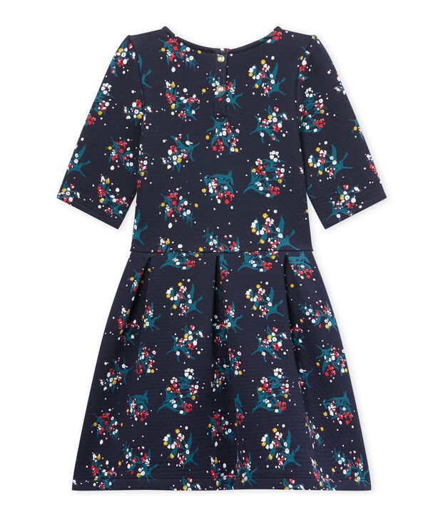 Abito per bambina a maniche a 3/4 in tubique matelass&eacute; blu/multicolore