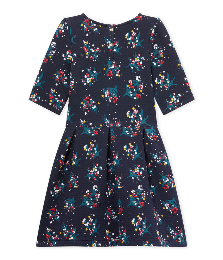 Abito per bambina a maniche a 3/4 in tubique matelass&eacute; blu SMOKING/bianco MULTICO