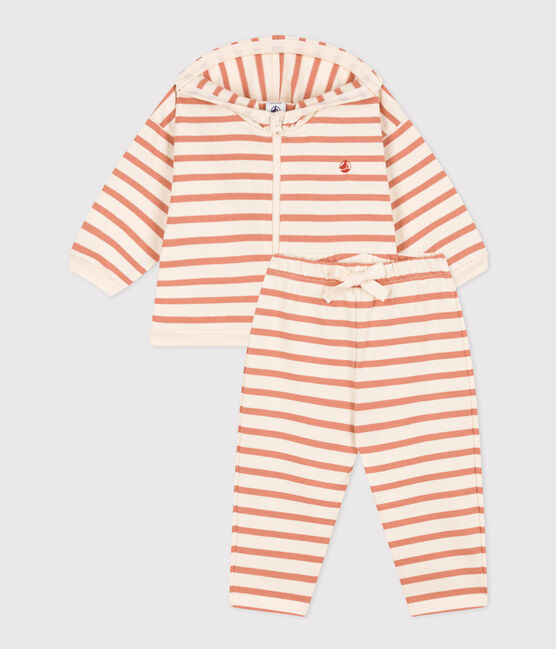 Completo a righe marinière in jersey spesso per bebè rosa AVALANCHE/bianco SIENNA