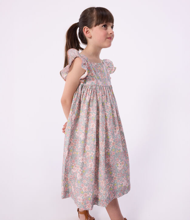 Abito senza maniche in cotone con stampa a fiori bambina blu/multicolore