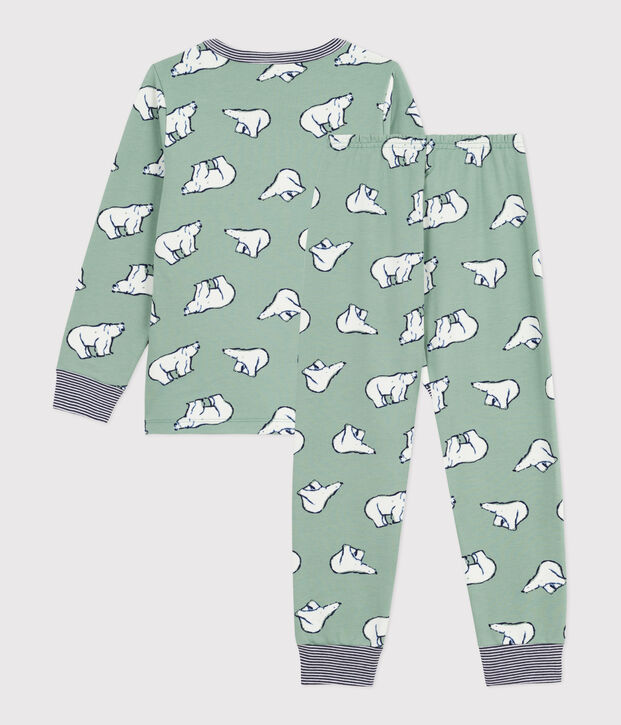 Pigiama bambino in tessuto felpato con orso stampato verde/multicolore