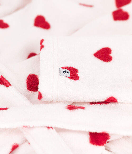 Accappatoio bimbo/bimba in spugna con motivo cuore bianco MARSHMALLOW/rosso TERKUIT