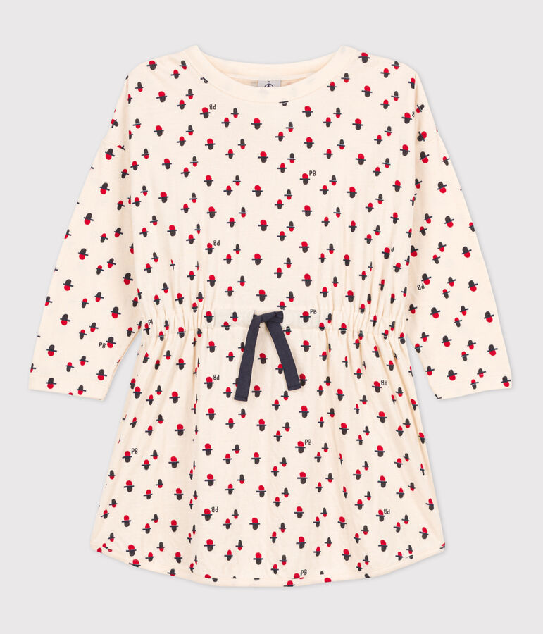 Abito a maniche lunghe in tubique stampato bambina ecru/multicolore