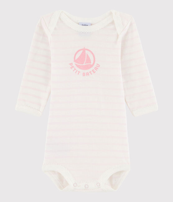 Body manica lunga bebè femmina bianco MARSHMALLOW/rosa VIENNE