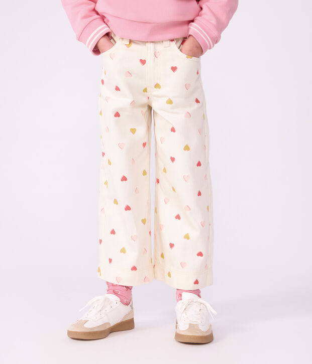 Pantaloni a gamba ampia in cotone bambino ecru/multicolore