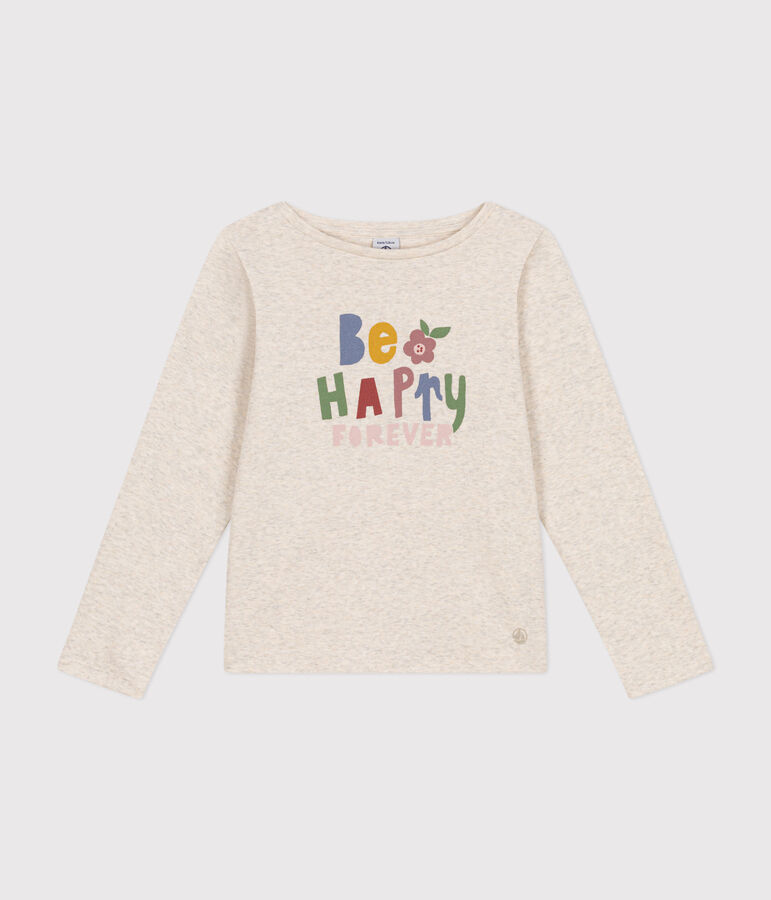 T-shirt a maniche lunghe a costine bambina beige