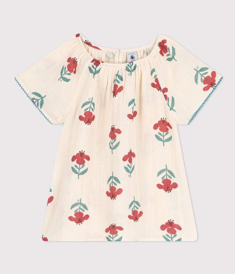 Blusa a fiori in garza di cotone bambina ecru/multicolore