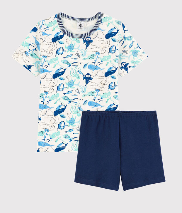 Pigiama corto animali marini bambino in cotone bianco/multicolore