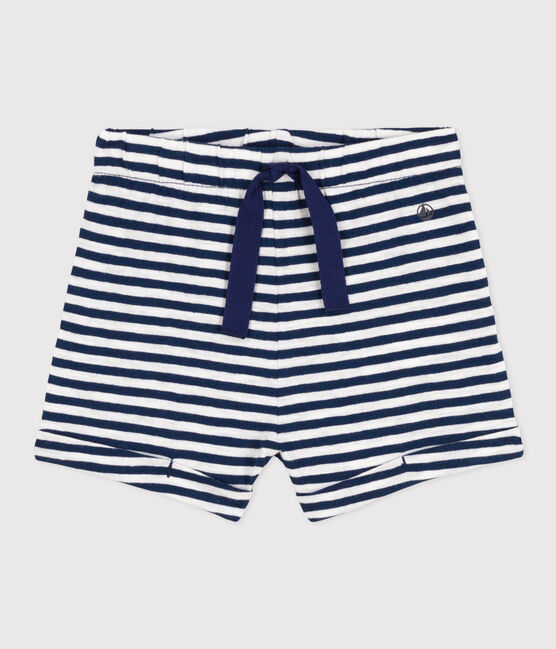 Shorts bambino in jersey fiammato a righe blu MEDIEVAL/bianco MARSHMALLOW