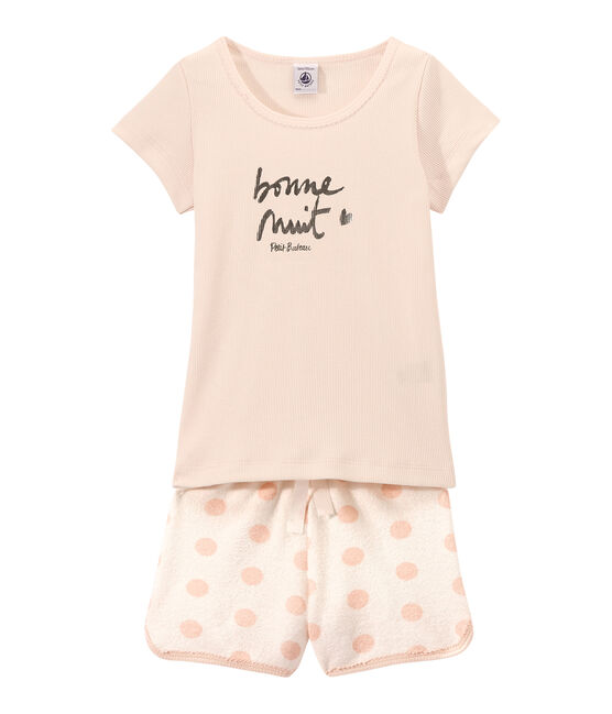 Pigiama corto bambina doppio tessuto con serigrafia bianco LAIT/rosa ROSE/ FLEUR