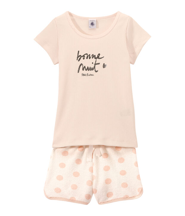 Pigiama corto bambina doppio tessuto con serigrafia bianco/rosa/rosa