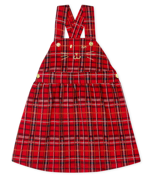 Abito salopette bambina a scacchi rosso/multicolore