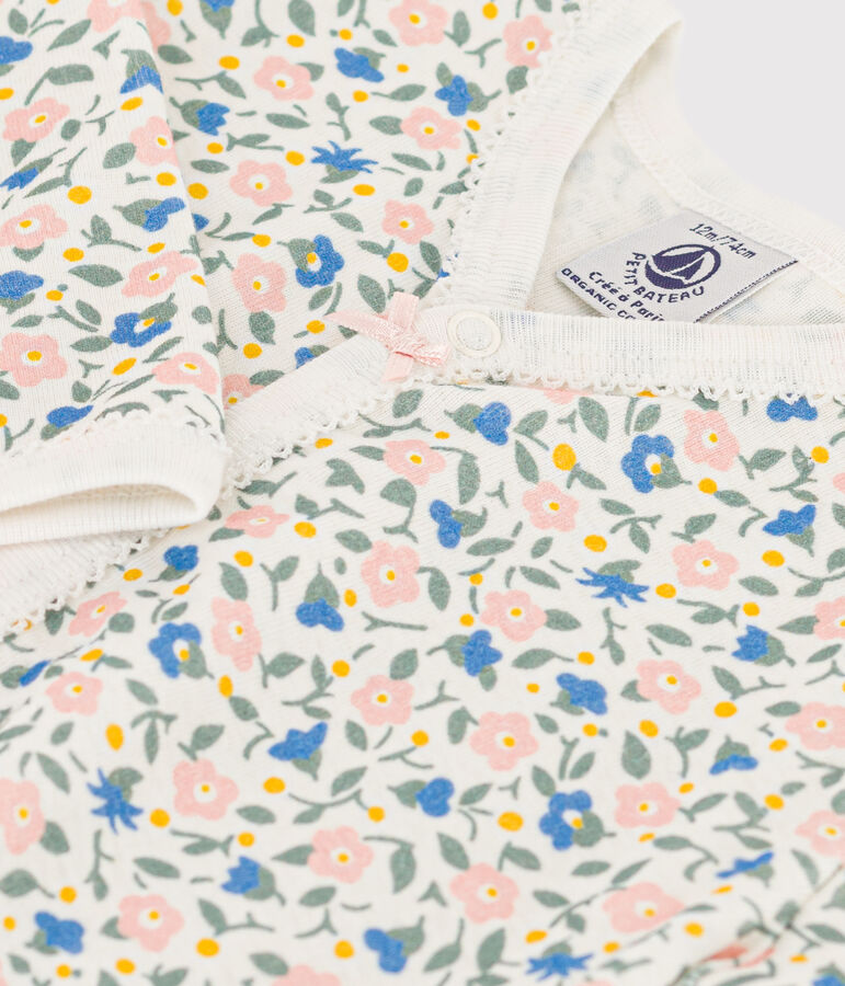 Tutina pigiama senza piedi a fiori in cotone bianco/multicolore