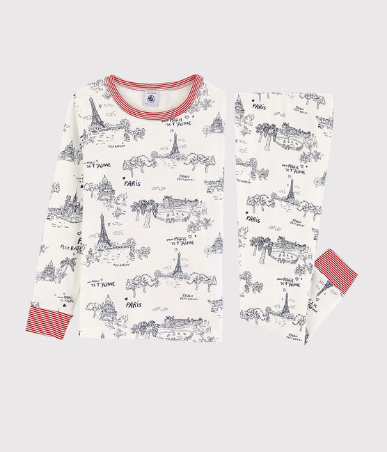 Pigiama tela di Jouy Parigi bambino in cotone bianco MARSHMALLOW/blu MEDIEVAL