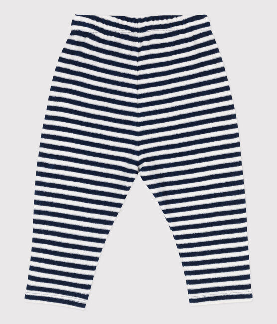 Pantaloni bebè in spugna bouclette a righe blu MEDIEVAL/bianco MARSHMALLOW