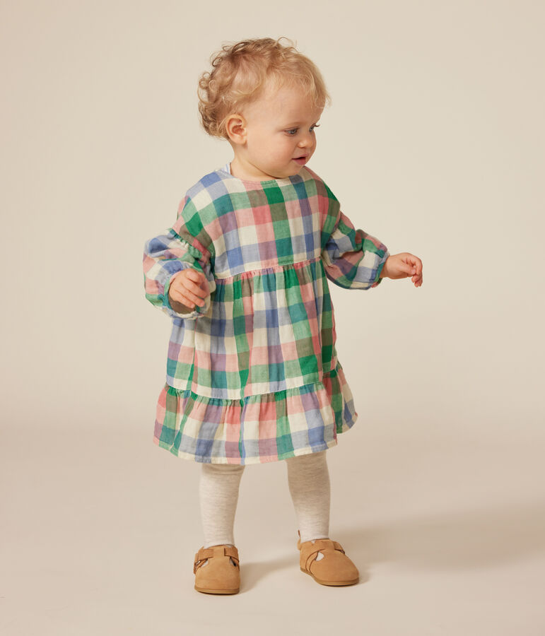 Abito a maniche lunghe in garza di cotone neonato ecru/multicolore