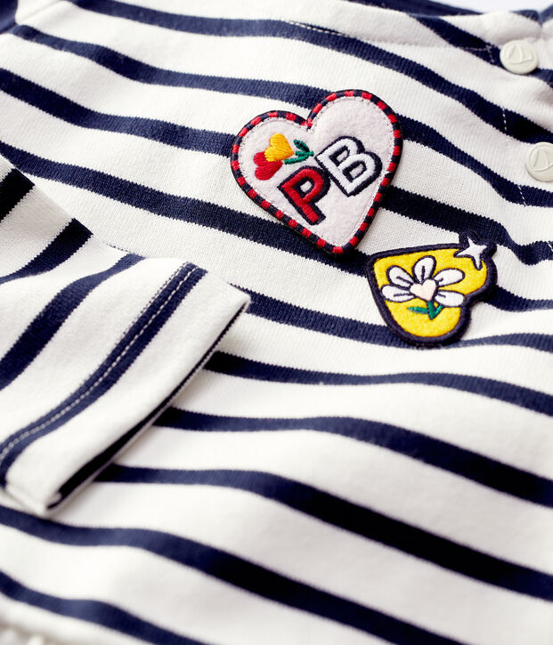 Abito bambina a maniche lunghe in cotone bianco/blu