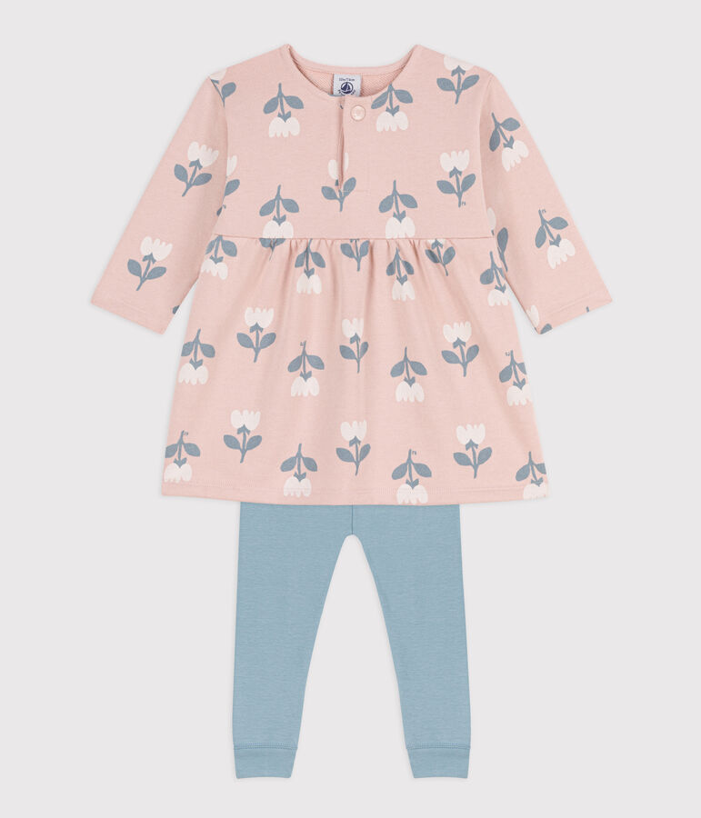 Abito beb&egrave; felpato fantasia con leggings rosa/multicolore