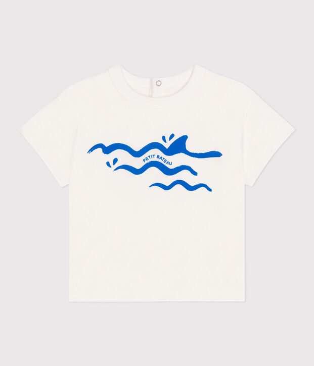 T-shirt a maniche corte in cotone tinta unita neonato blu/blu