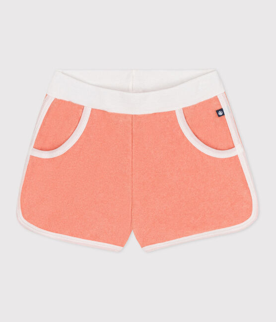 Shorts in spugna di cotone tinta unita bambina arancione ABRICOT