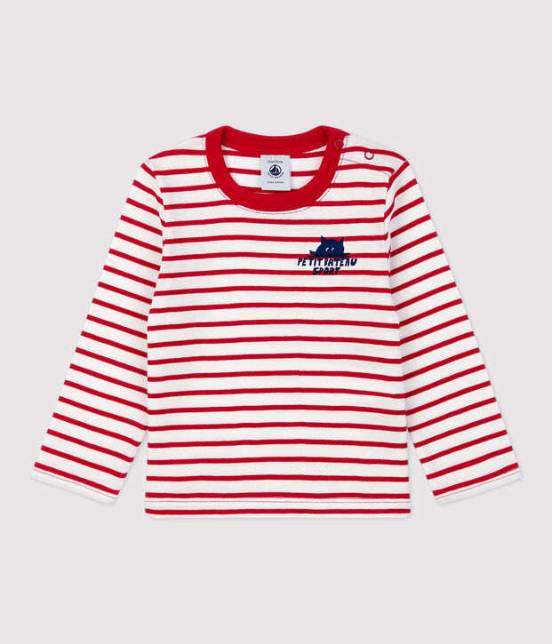 T-shirt a righe in cotone b&eacute;b&eacute; bianco/rosso