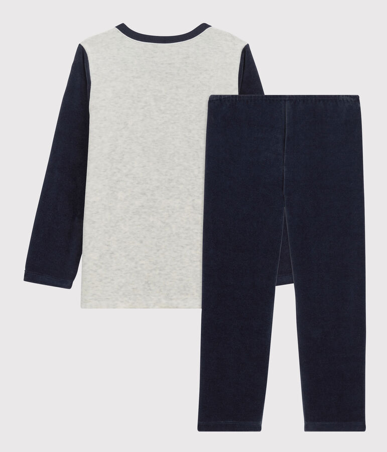 Pigiama bambino motivo montagna in ciniglia beige MONTELIMAR/bianco MULTICO