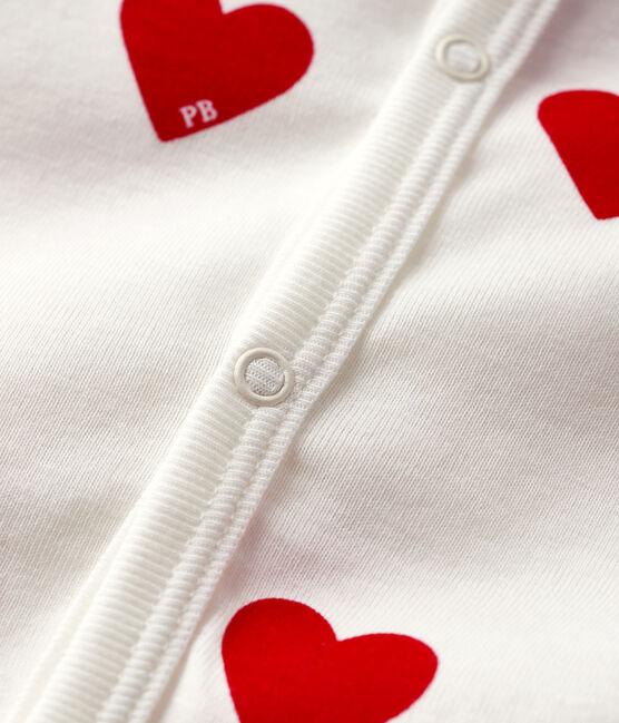 Tutina a cuori rossi bebé a costine bianco MARSHMALLOW/rosso TERKUIT