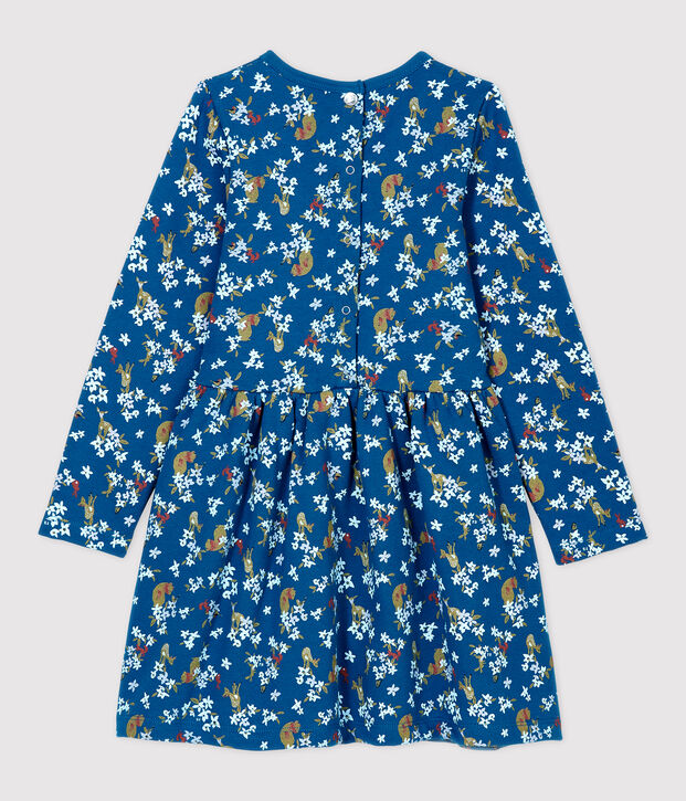Abito bambina a maniche lunghe in molleton blu/multicolore
