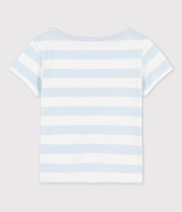 T-shirt a maniche corte in cotone bambina blu/bianco