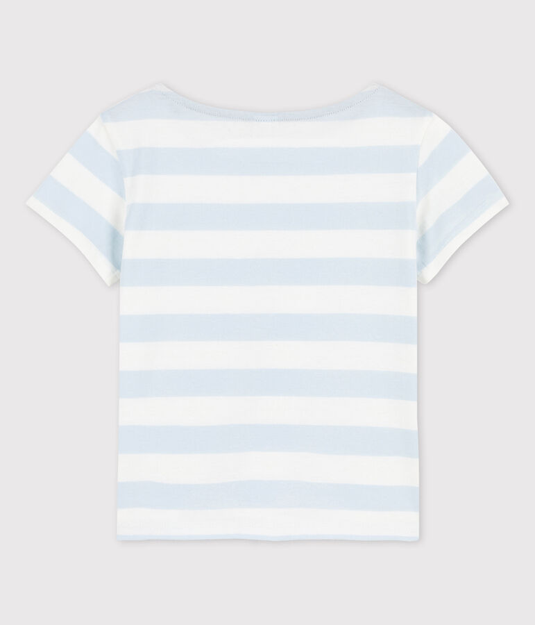 T-shirt a maniche corte in cotone bambina blu/bianco