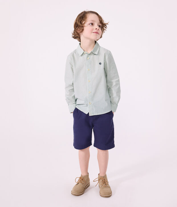 Camicia a maniche lunghe in cotone a righe bambino verde/bianco