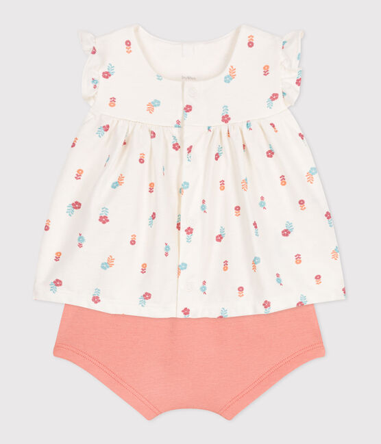 Completo nascita due pezzi in cotone con blusa a volant bianco MARSHMALLOW/bianco MULTICO