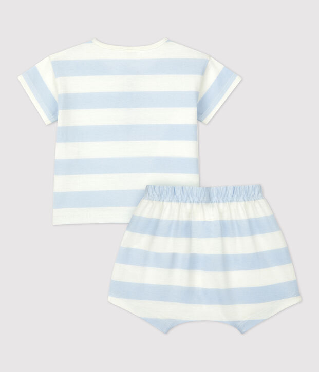 Completo 2 pezzi a righe beb&egrave; in jersey blu/bianco