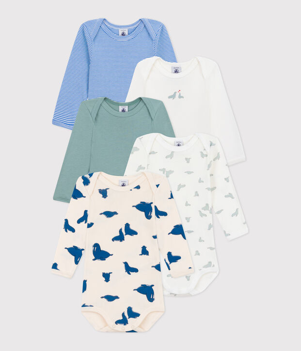 Set da 5 body a maniche lunghe in cotone con stampa neonato multicolore