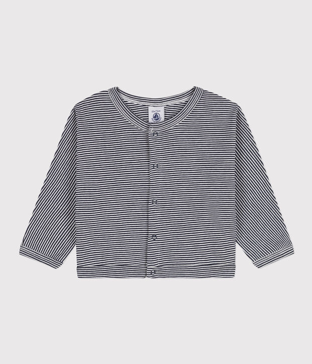 Cardigan neonato in cotone blu/bianco